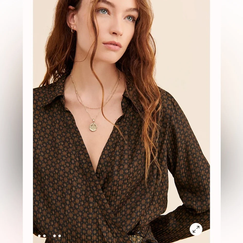 Free People Arlo Wrap‎ Top Brown Black Print S